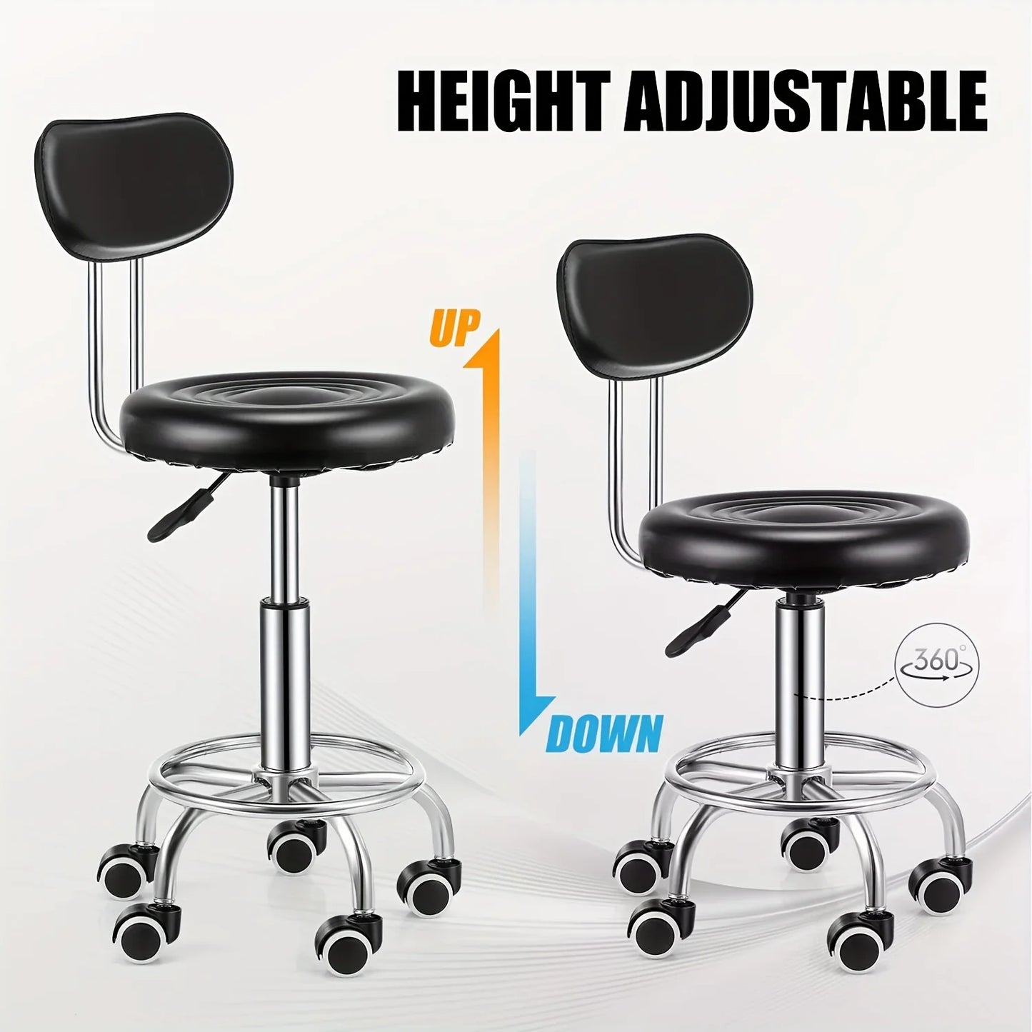 Adjustable Swivel Bar Stool with Backrest - Contemporary Faux Leather & Chrome-Plated Iron,Office Stool | Sleek Modern Stool