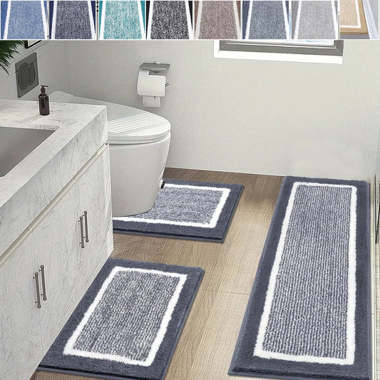 Washable Microfiber Bathroom Rugs Set 3pcs/set  Non Slip Absorbent Bath Mats for Bathroom Floor / Shower Mat/ Bathroom Rug/욕실 카펫