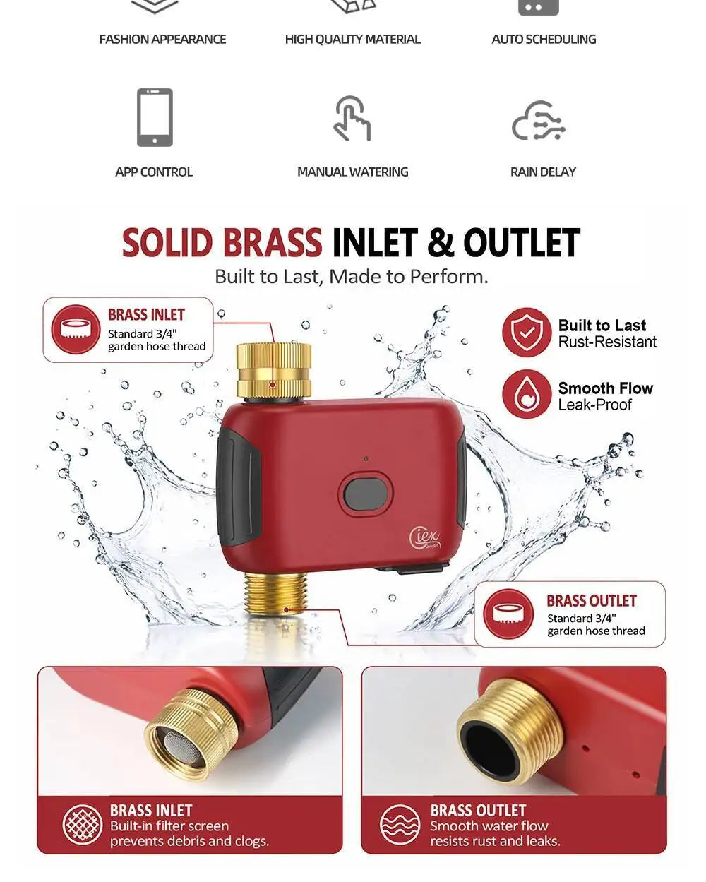 Smart WiFi Water Timer, Irrigation Controller, No Hub Required, Automatic Garden Drip Sprinkler Valve, Tuya App Control