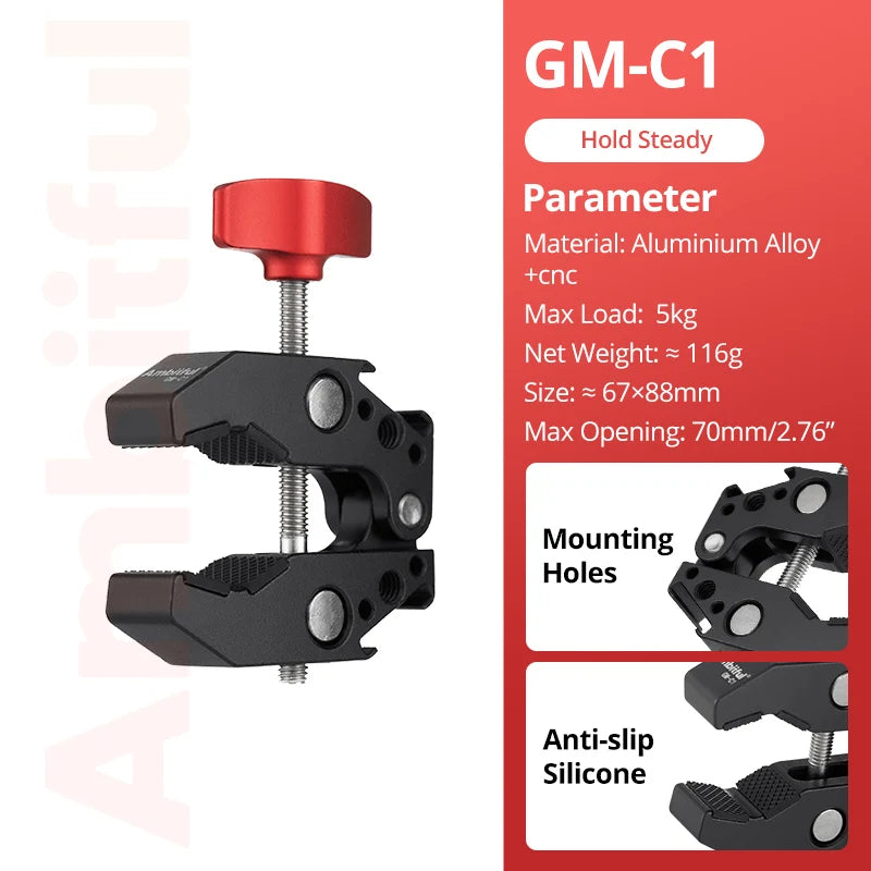 AMBITFUL 360° Double Ballhead Magic Arm With Super Clamp Kit 1/4" Screw Ball Head Adapter For Monitor LED Light Camera