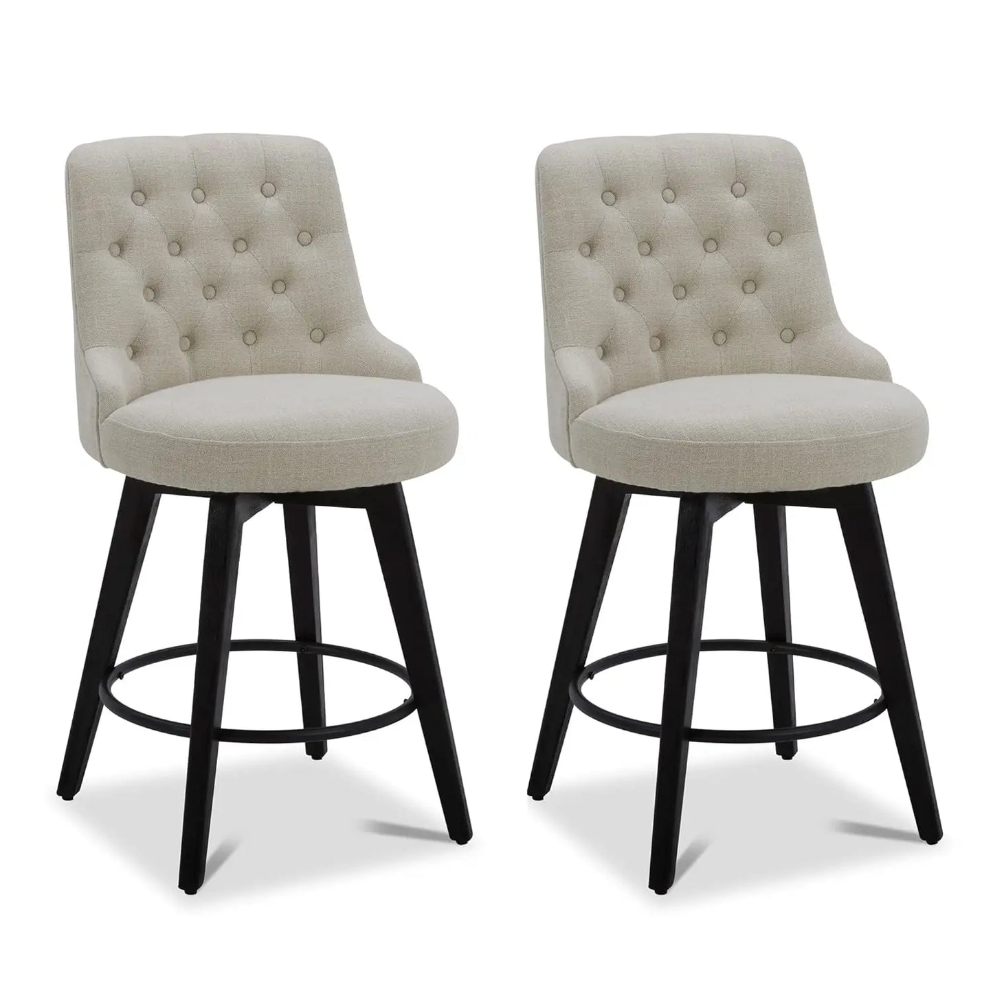 Swivel Counter Height Bar Stools Set of 2, Faux Leather Upholstered Backrest, Solid Wood Legs 26" Seat, Grey, Customized