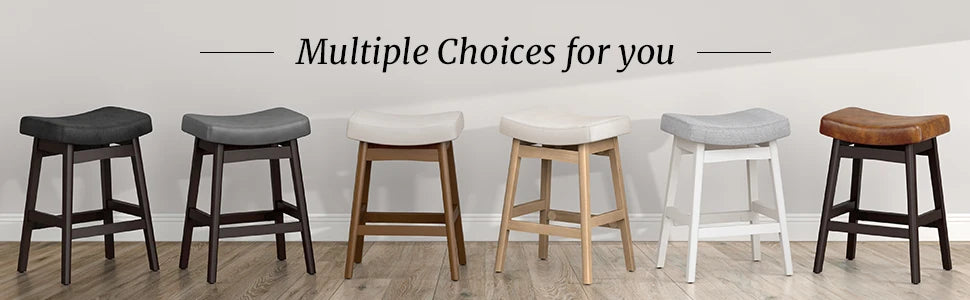 Bar Stools Set of 3 Barstools with Sturdy Wood Legs Saddle Seat Counter Height Bar Stools for Kitchen Counter Bar Dining 24