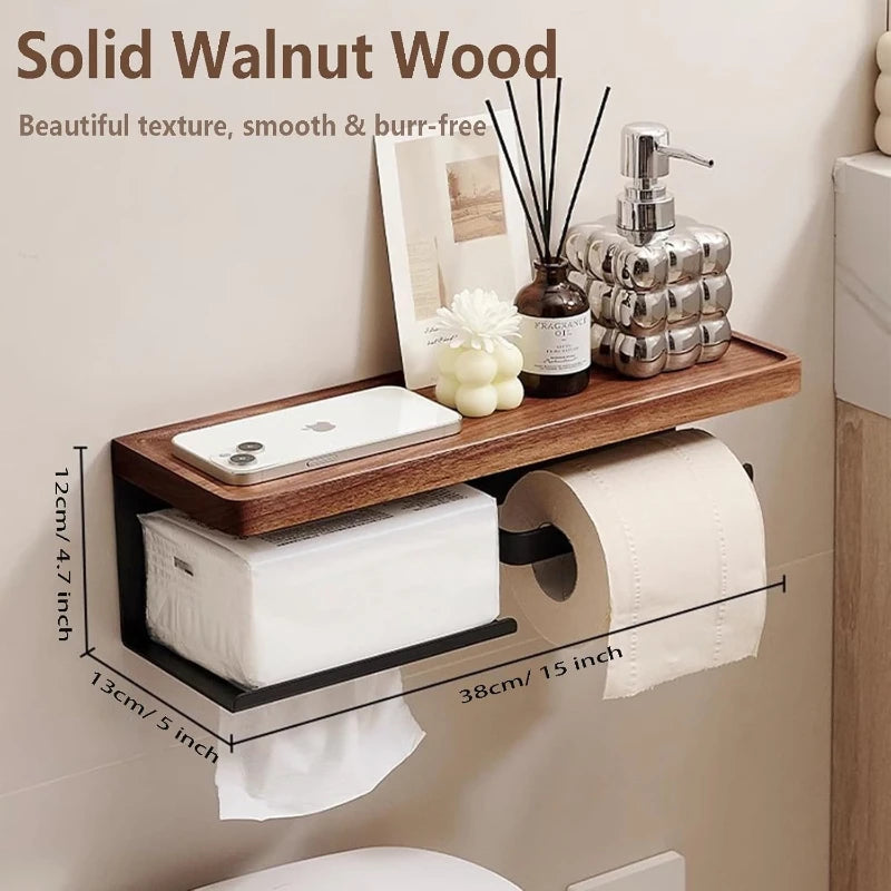 Light Luxury Wooden Wall Mounted Tissue Holder Without Punching Toilet Paper Holder Bathroom Accessories Home Decoration