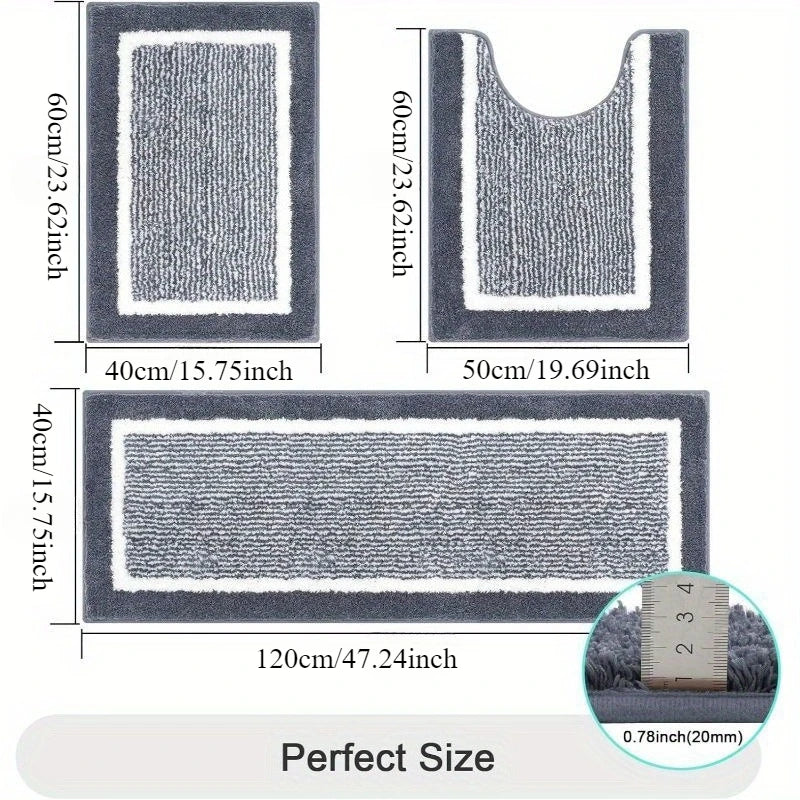 Washable Microfiber Bathroom Rugs Set 3pcs/set  Non Slip Absorbent Bath Mats for Bathroom Floor / Shower Mat/ Bathroom Rug/욕실 카펫