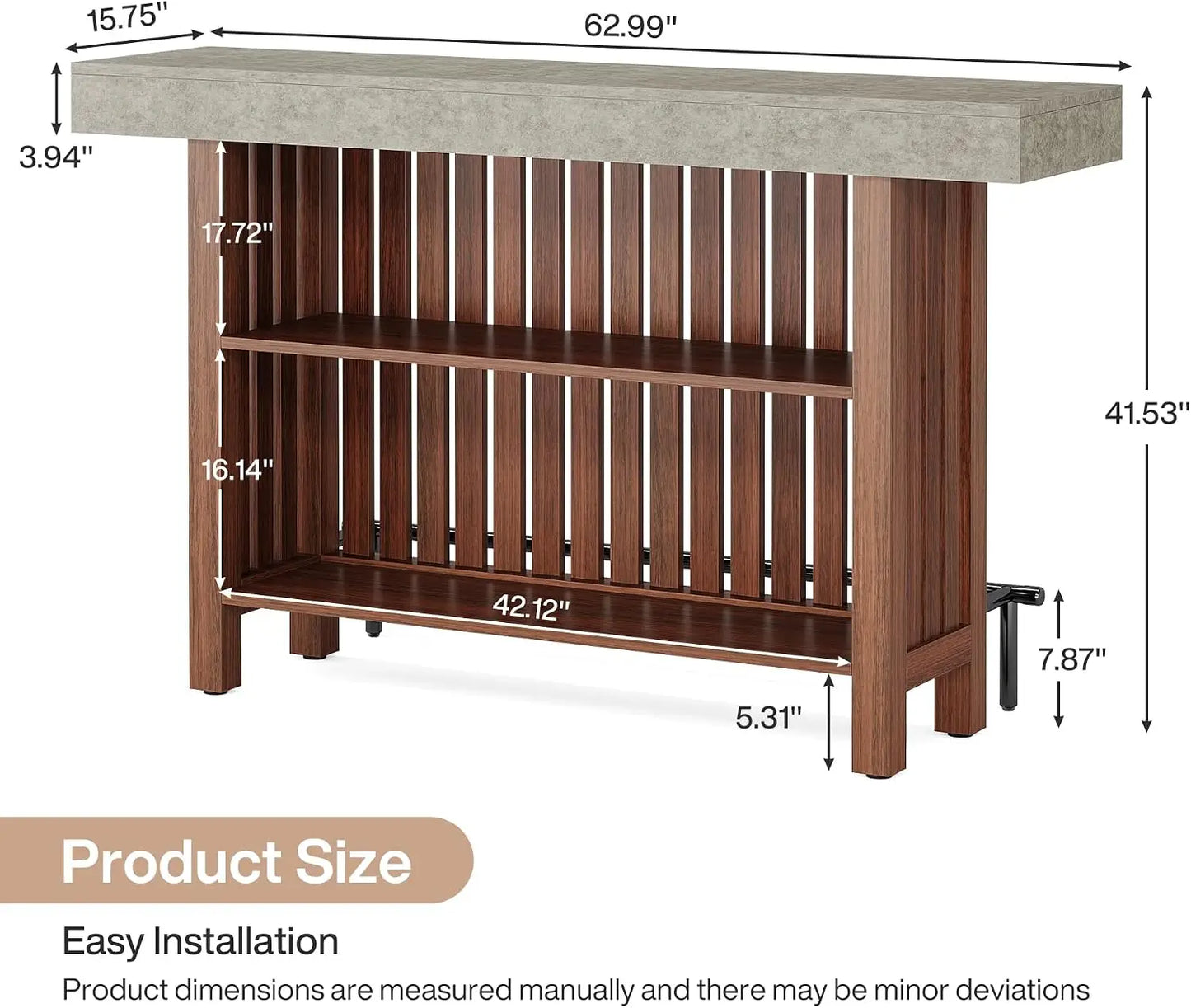 63" Large Bar Table, 2-Tier Counter Height Table with Footrest 41" Tall Mini Modern Coffee Bar Cabinet Pub Table for Home