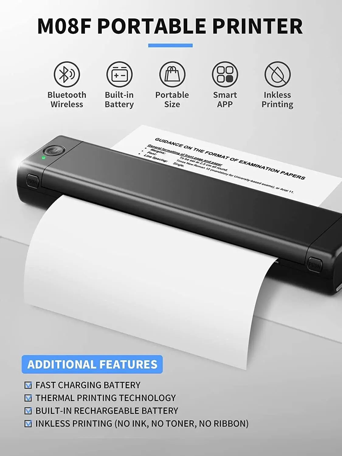 Mini Phomemo M08F Portable Printer Bluetuth Thermal Printer Compatible with Android, iOS & Laptop Portable Wireless A4 Printers WardBoyzPROShop
