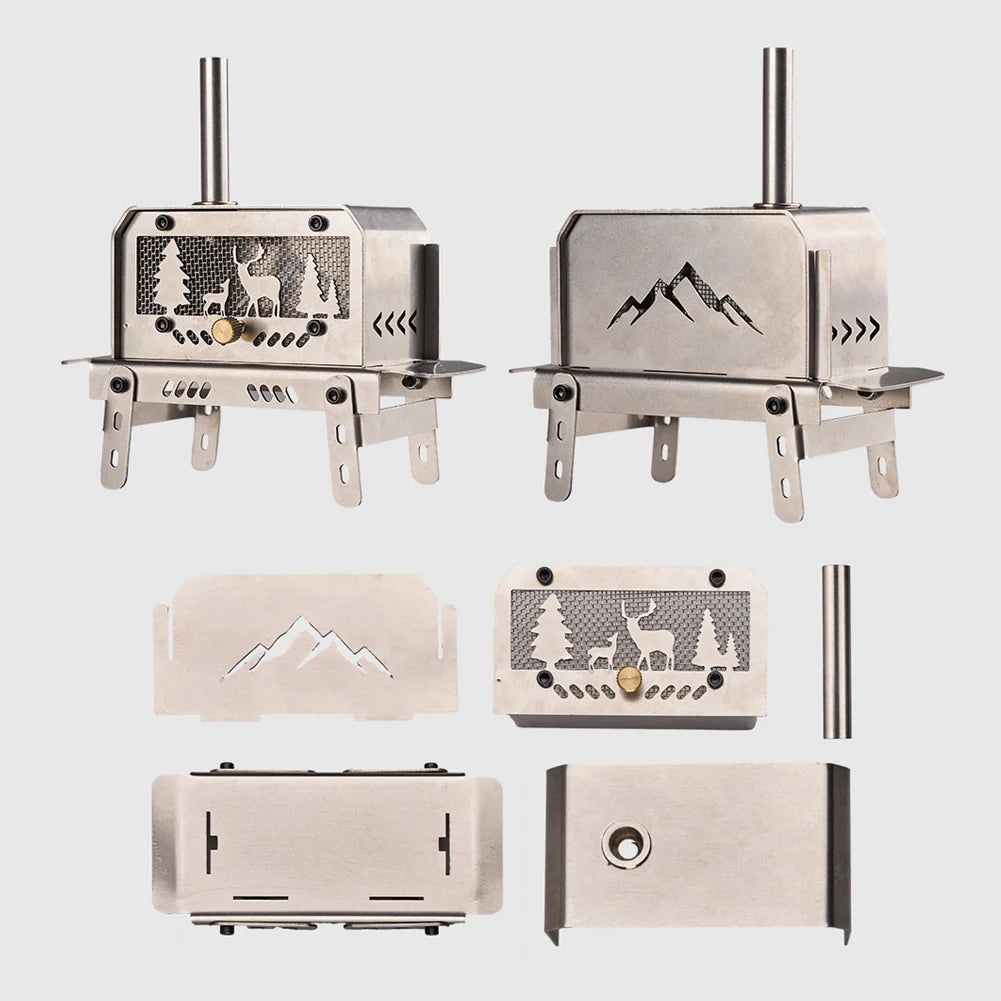 Portable Mini Folding Charcoal Stove Stainless Steel Outdoor Fire Pit Heater, Detachable Wood Burner for Camping