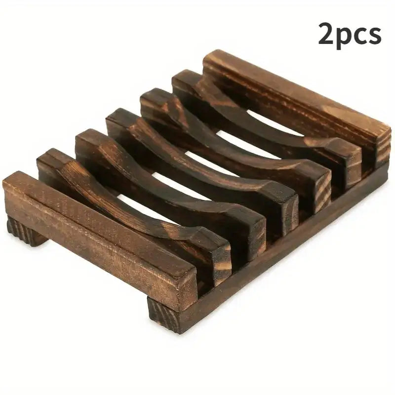 2pcs Sleek Self Draining Wooden Soap Dish for Bathroom Sink Storage