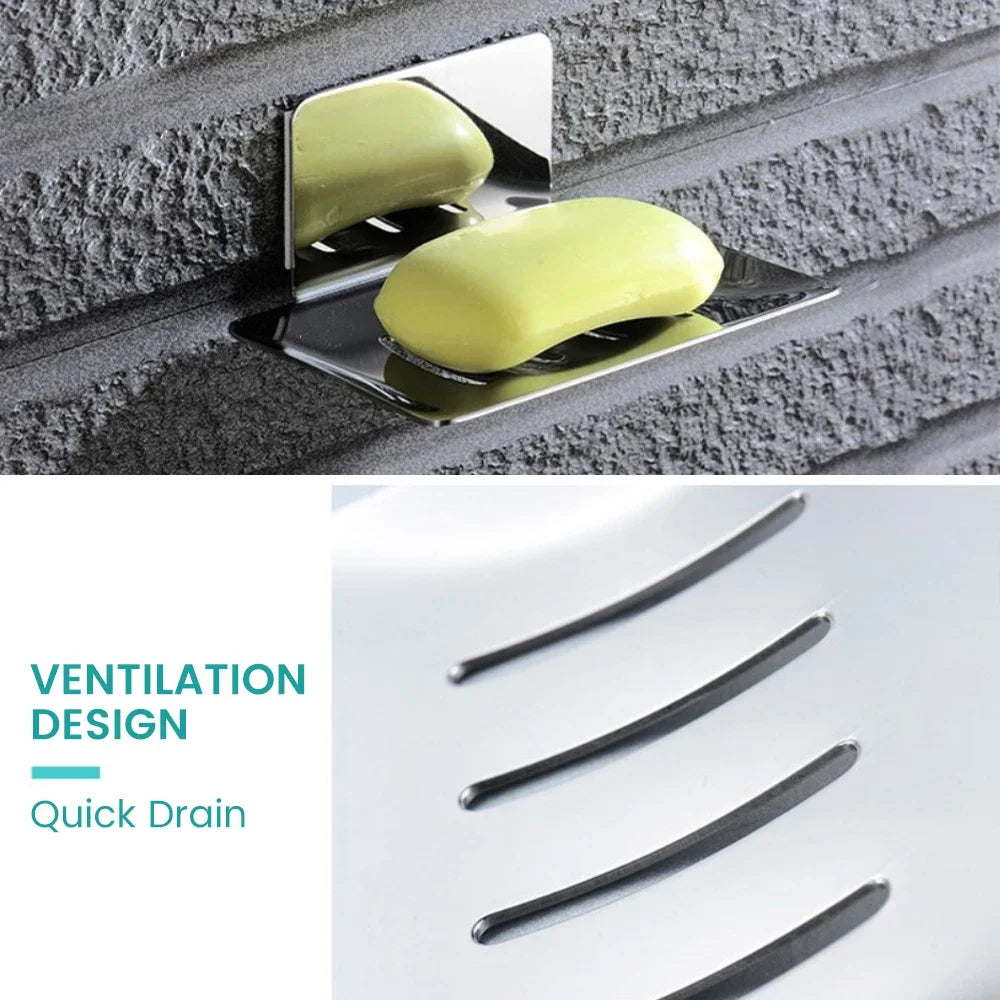 304 Stainless Steel Soap Dishes Self-adhesive Wall Mounted Bathroom Soap Holder Rustproof No Drilling Soap Sponge Tray