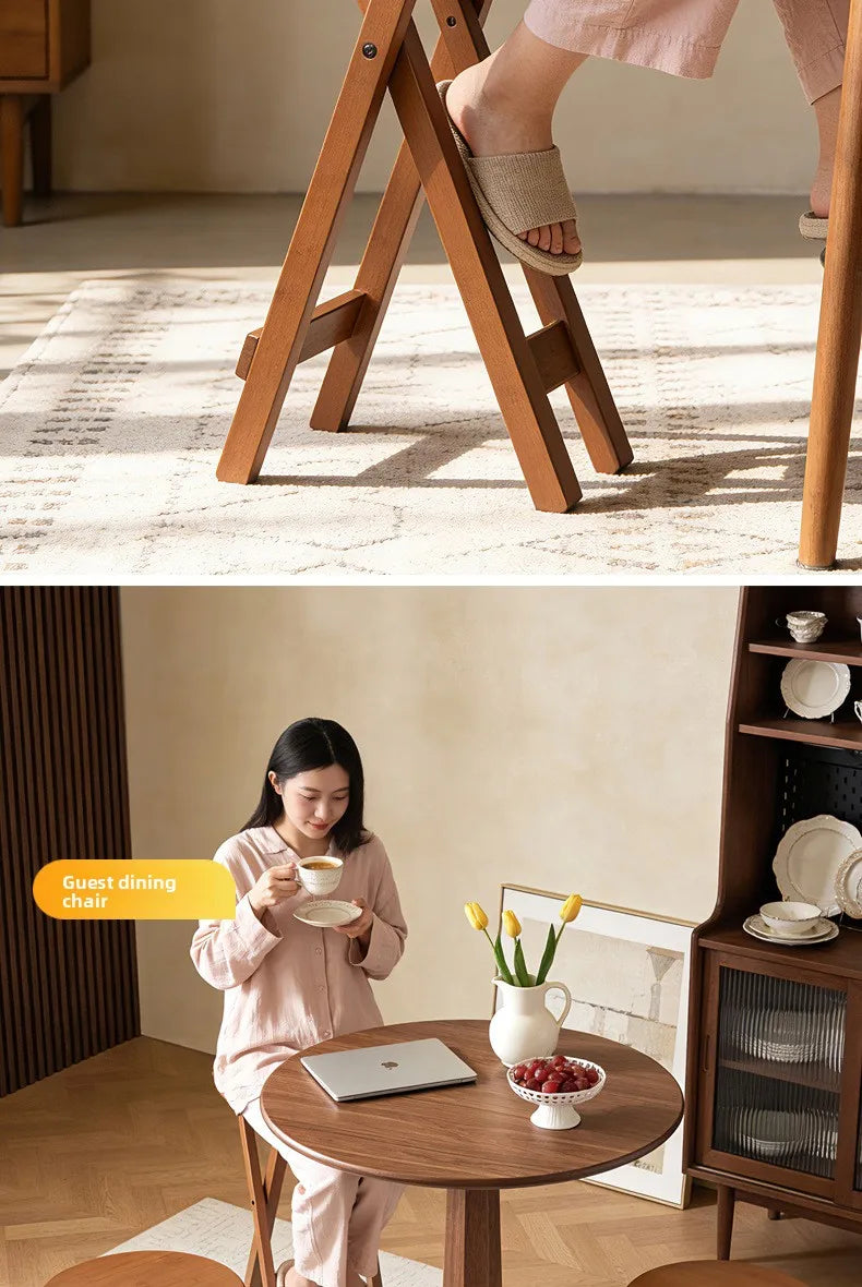 Retro style bamboo folding stool, household foldable round stool, foldable high stool, bar stool, restaurant dining stool