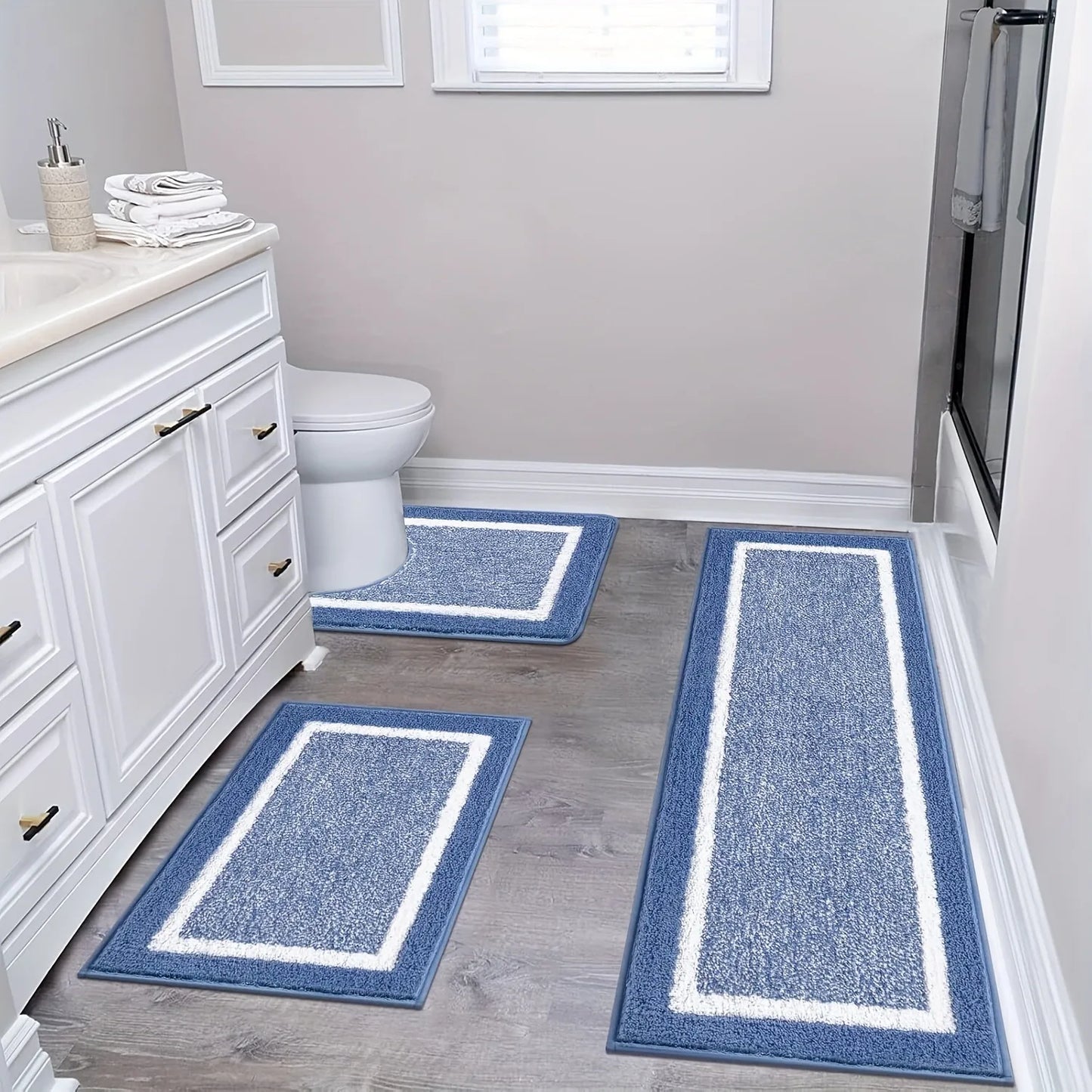 Washable Microfiber Bathroom Rugs Set 3pcs/set  Non Slip Absorbent Bath Mats for Bathroom Floor / Shower Mat/ Bathroom Rug/욕실 카펫