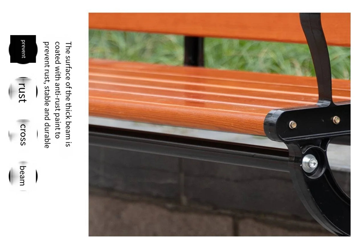 Classic Outdoor Wooden Bench with Durable Cast Iron Frame Weatherproof Garden Park Public Seating for Patio Lawn Landscape Decor