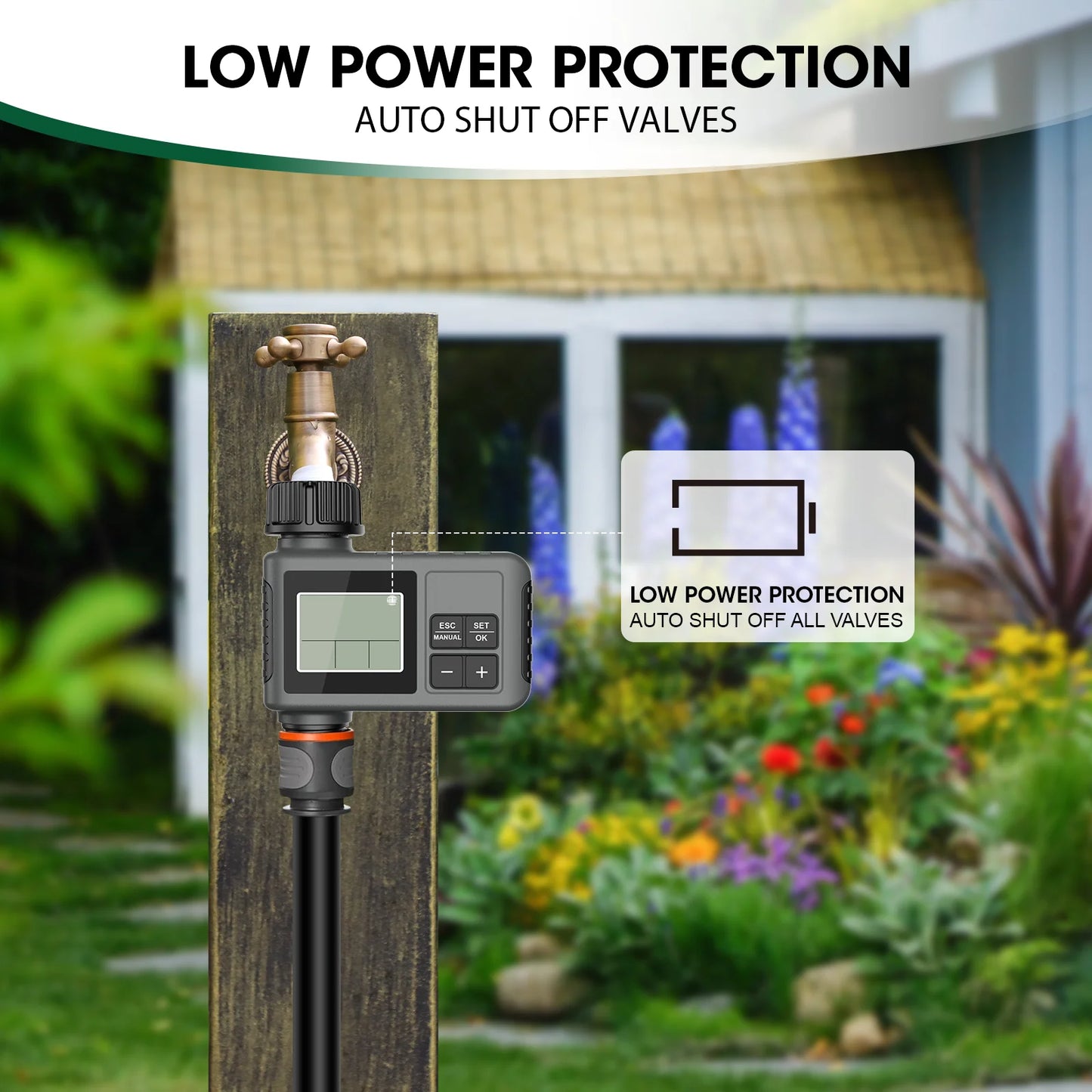 Automatic Garden Water Timer Automatic Irrigation Controller with Large LCD Display, Rain Delay, for Lawn, Yard