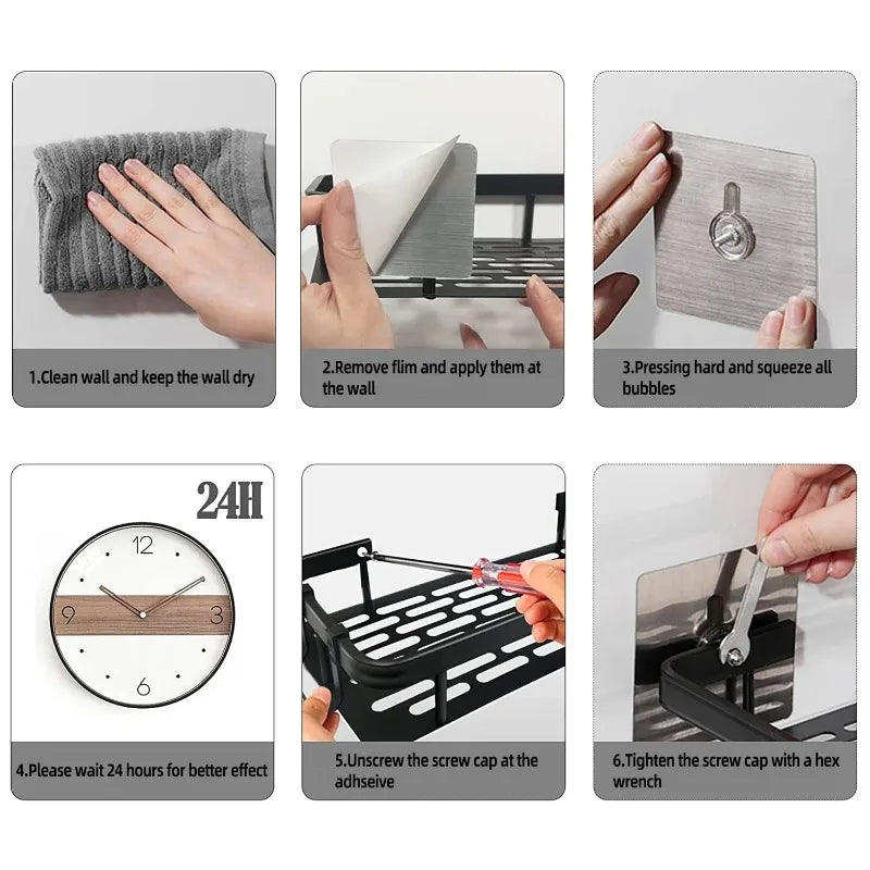 No Drill Bathroom Storage Rack Wall Mount Corner Shelf Shower Holder for WC Shampoo Organizer - Bathroom Accessories