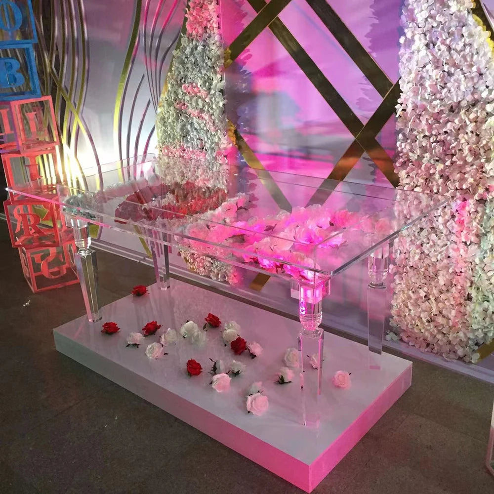event party supplies metal wedding table with clear glass bridal and groom dining table