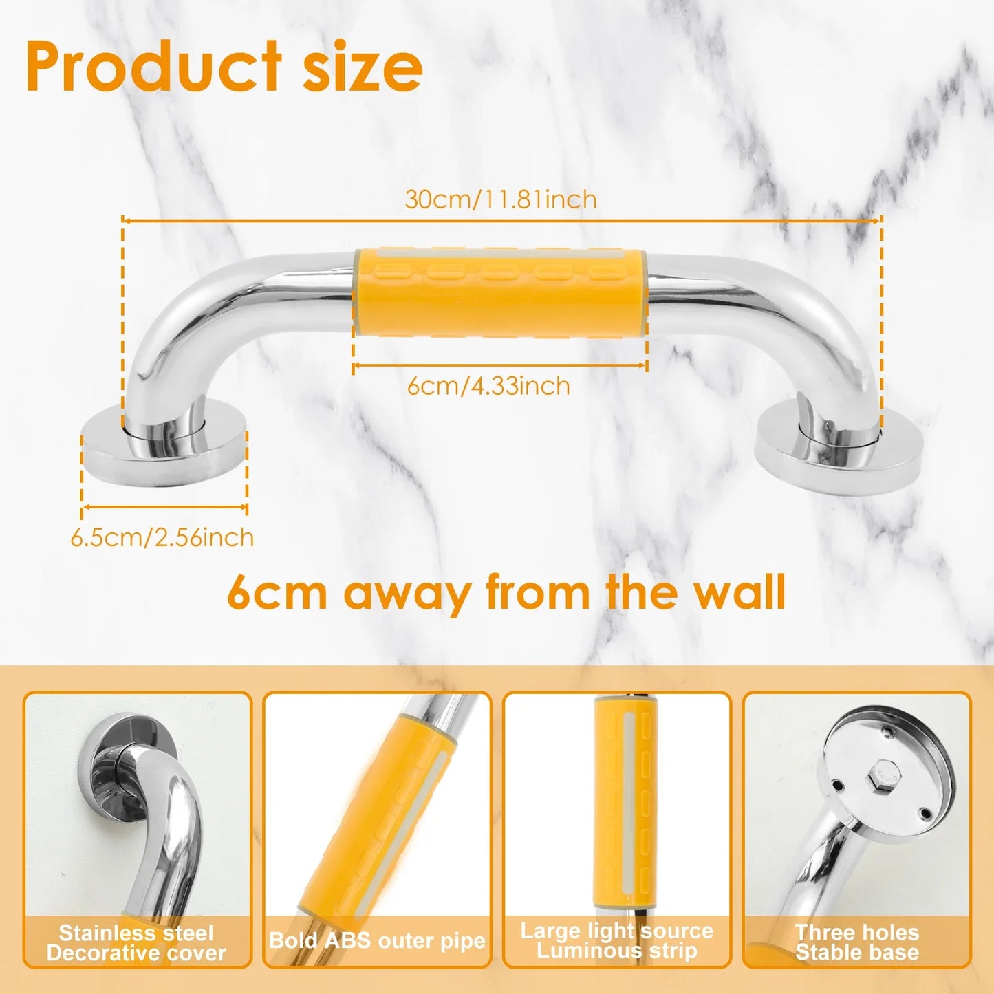 Shower Toilet Handrail Stainless Steel/Plastic Bathroom Tub Grab Bar Anti Slip Prevent Falls for Elderly Safety Support Handle
