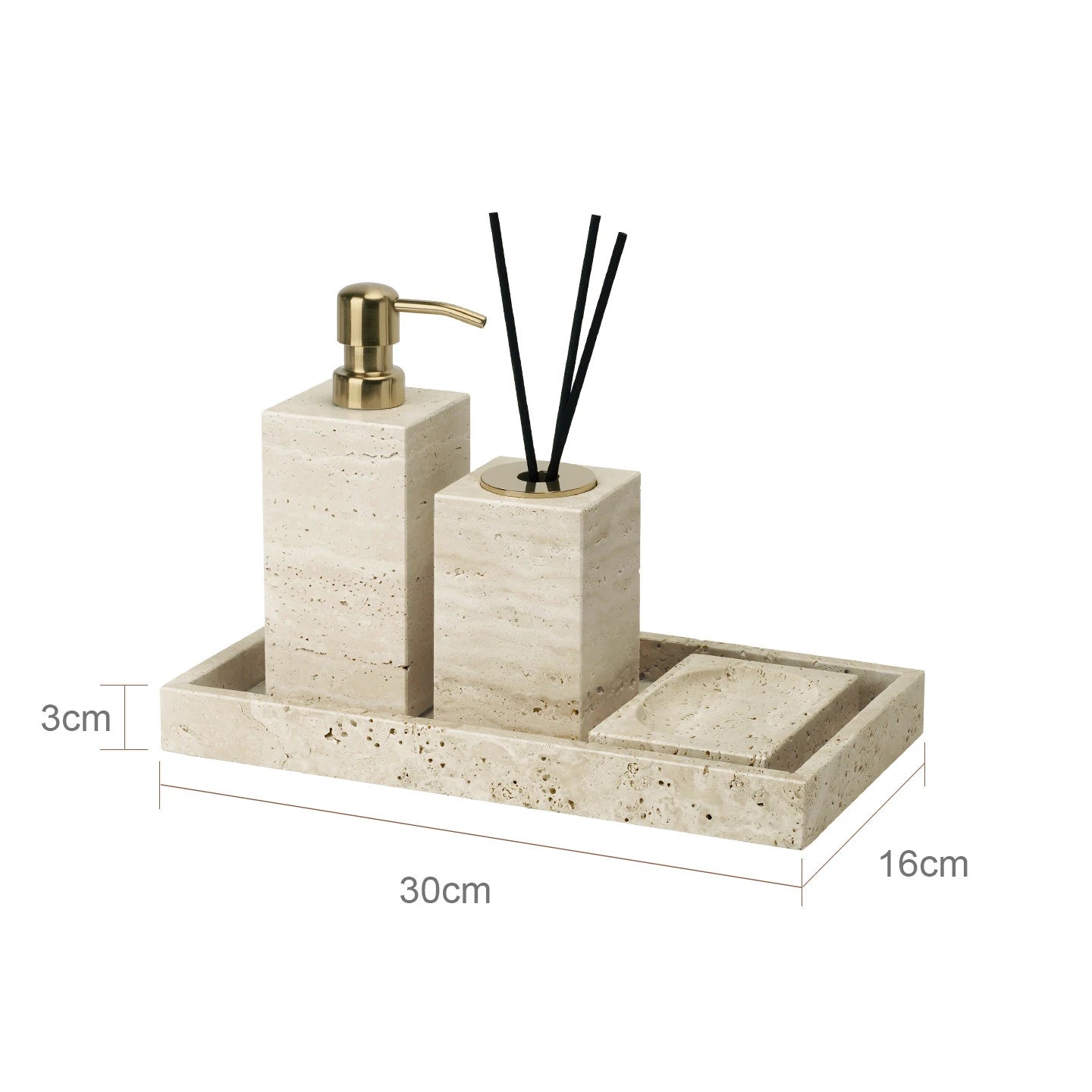 Travertine Bathroom Accessories Set Luxury Soap Dish Soap Dispenser Reed Diffuser Tissue Box Tray Bathroom Set