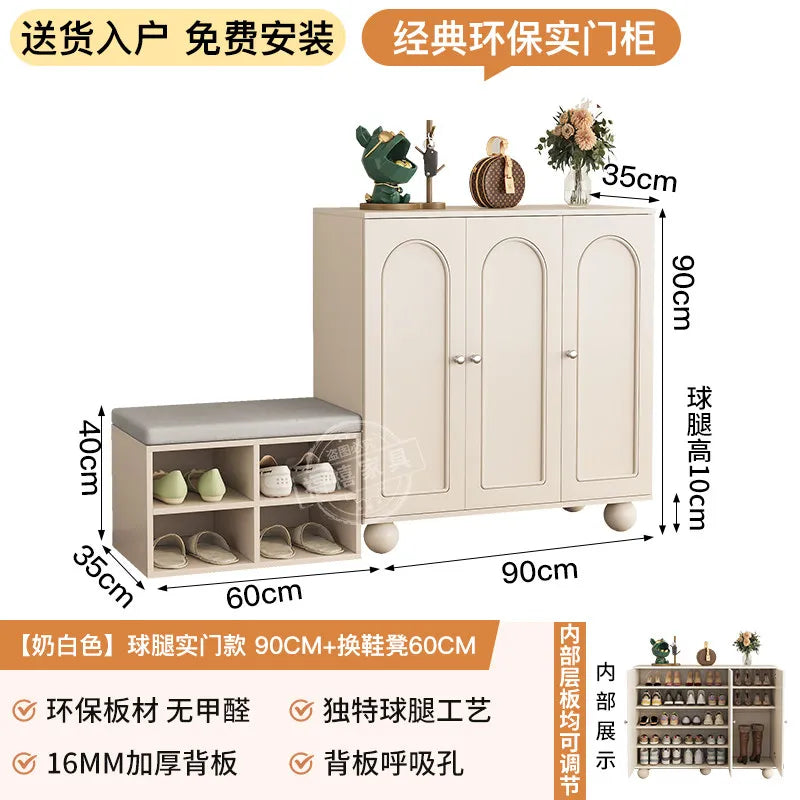 Home porch indoor entrance door shoe cabinet porch cabinet small size large capacity rattan solid wood locker.