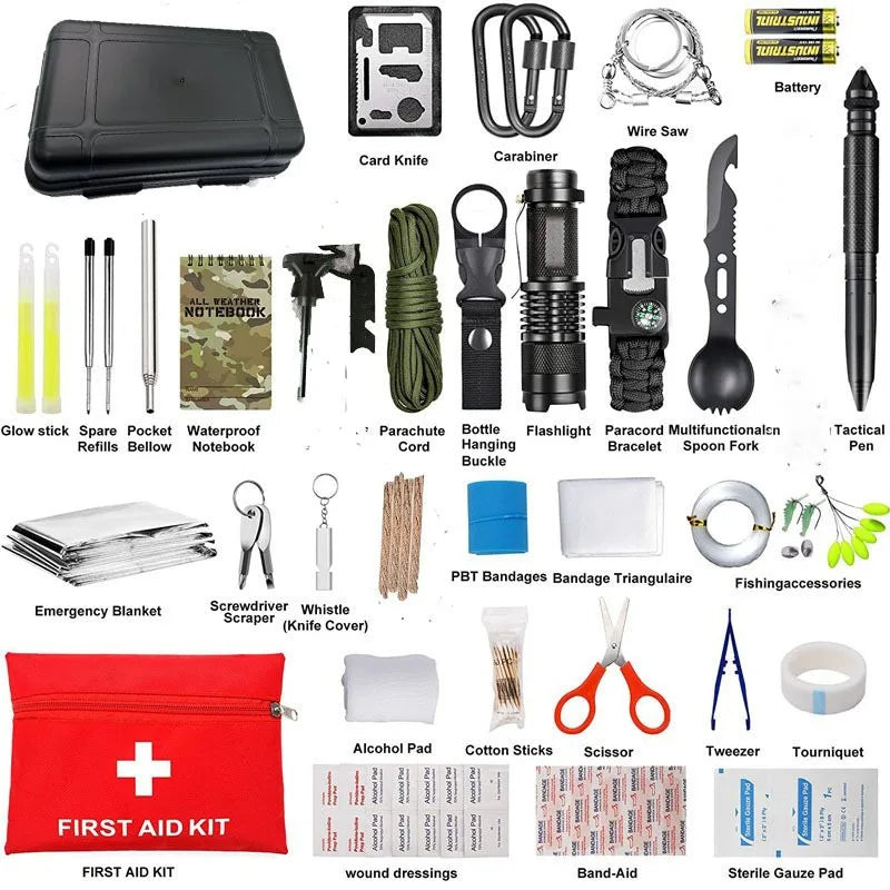 Outdoor survival tools SOS survival emergency kit first aid kit camping vehicle combination tools first aid plastic box