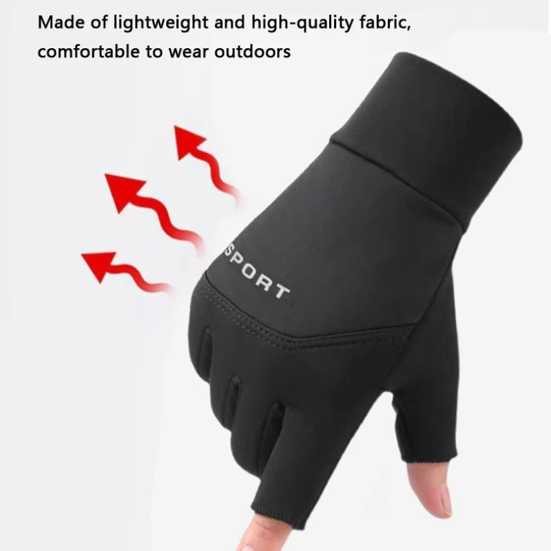 Winter Men's Gloves Are Velvet-Lined, Warm, Non-Slip, and Have Two Fingers Exposed for Driving and Riding Motorcycles, Windproof and Waterproof Gloves