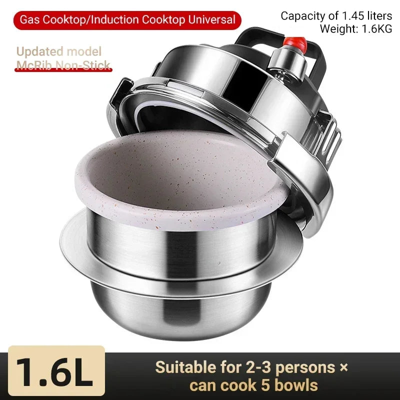 1.6L/2L Pressure Cooker Outdoor Camping Portable Micro Pressure Cooker Household 304 Stainless Steel 5-minute Quick Cooking Pot