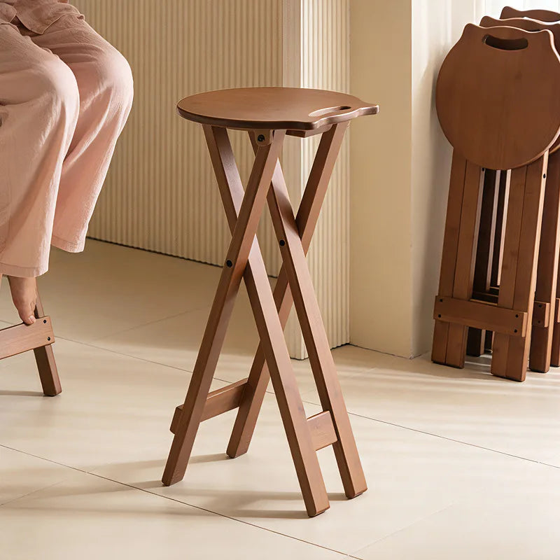 Retro style bamboo folding stool, household foldable round stool, foldable high stool, bar stool, restaurant dining stool