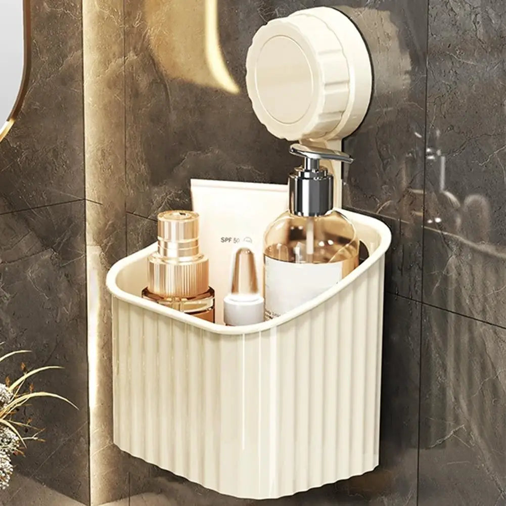 No Drill Suction Cup Shower Shelf - Transparent Bathroom Organizer Basket, Quick-Install Storage for Cosmetics & Toiletries