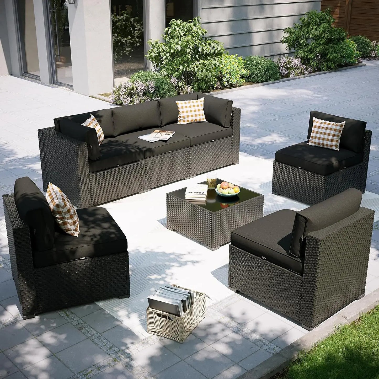 7-Piece Outdoor Sectional Sofa Set with Waterproof Cover, Wicker Rattan Patio Furniture for Backyard Garden, Customized