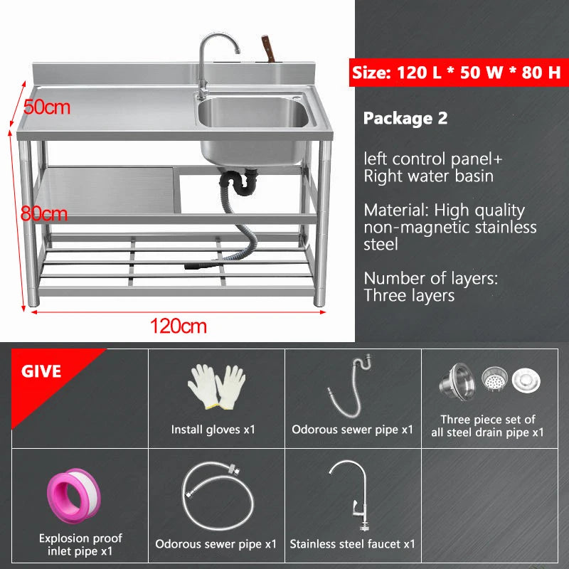 Thickened Stainless Steel Washbasin Household Sink Double Sink Kitchen Washing Basin Countertop Integrated with Bracket Sink
