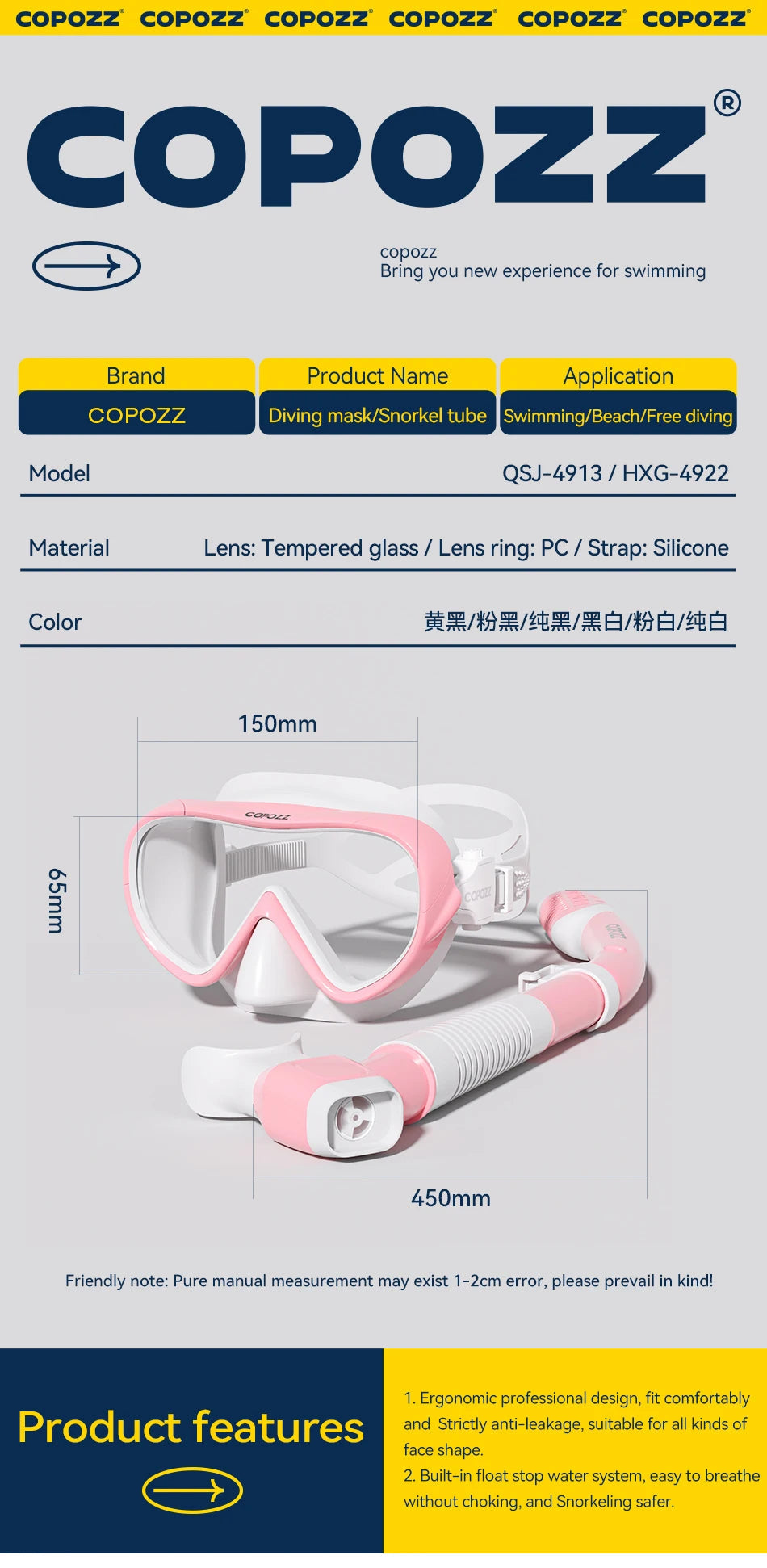 COPOZZ Professional  Diving Mask Full Vision Mask Underwater Snorkel Mask Set Swimming Snorkel HD Anti Fog Diving Equipment WardBoyzPROShop