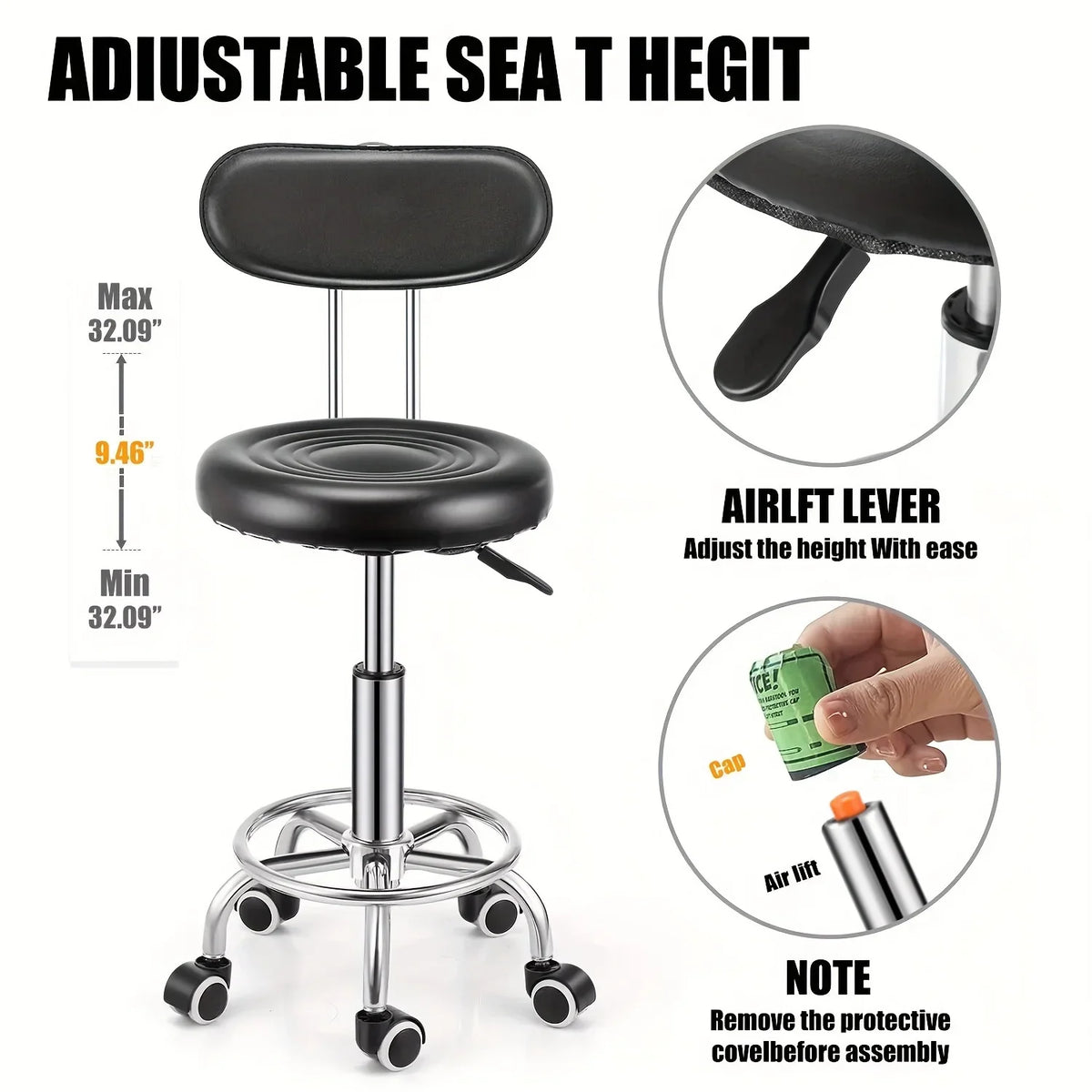 Adjustable Swivel Bar Stool with Backrest - Contemporary Faux Leather & Chrome-Plated Iron,Office Stool | Sleek Modern Stool