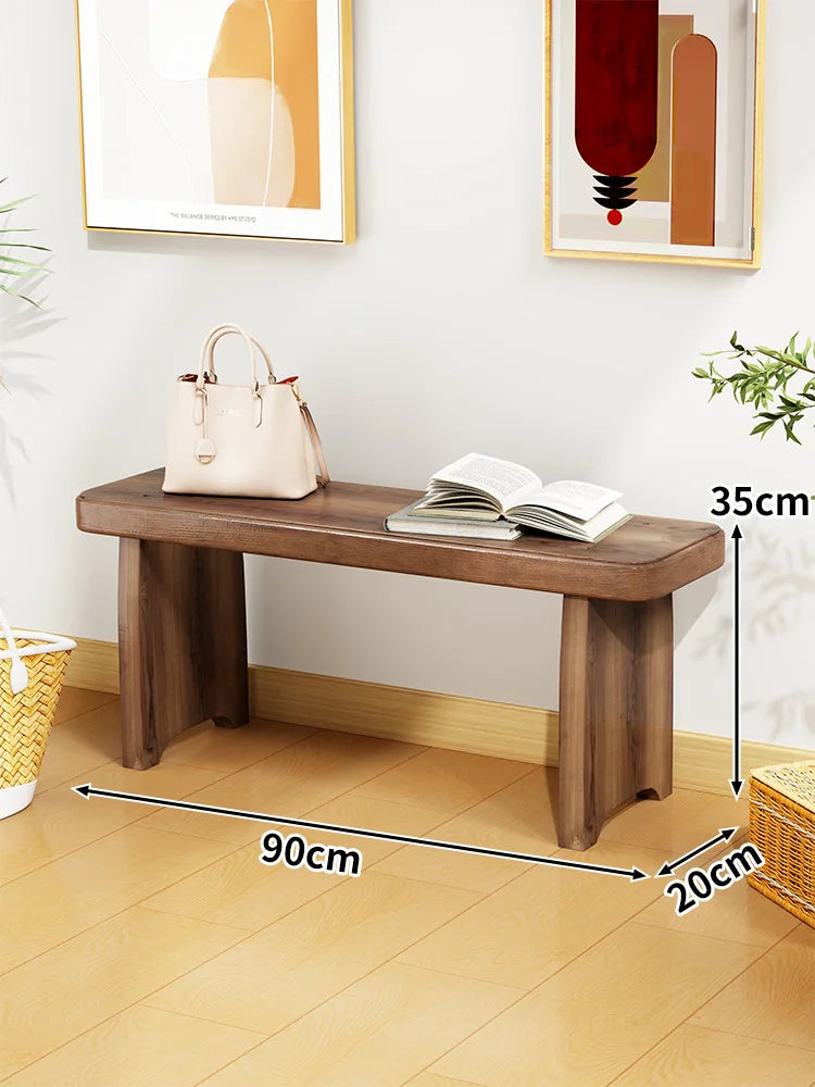 ‌Solid Wood Entryway Bench - Multi-Purpose Stool for Living Room, Sofa Side Table & Shoe Storage, Rustic Home Decor
