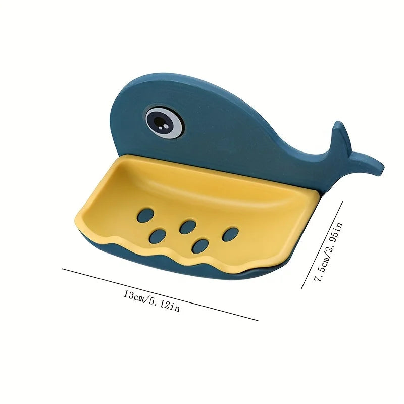 2 Pcs No-Drill Adhesive Soap Dish, Creative Whale-Shaped Soap Holder with Drainage for Bathroom & Showera