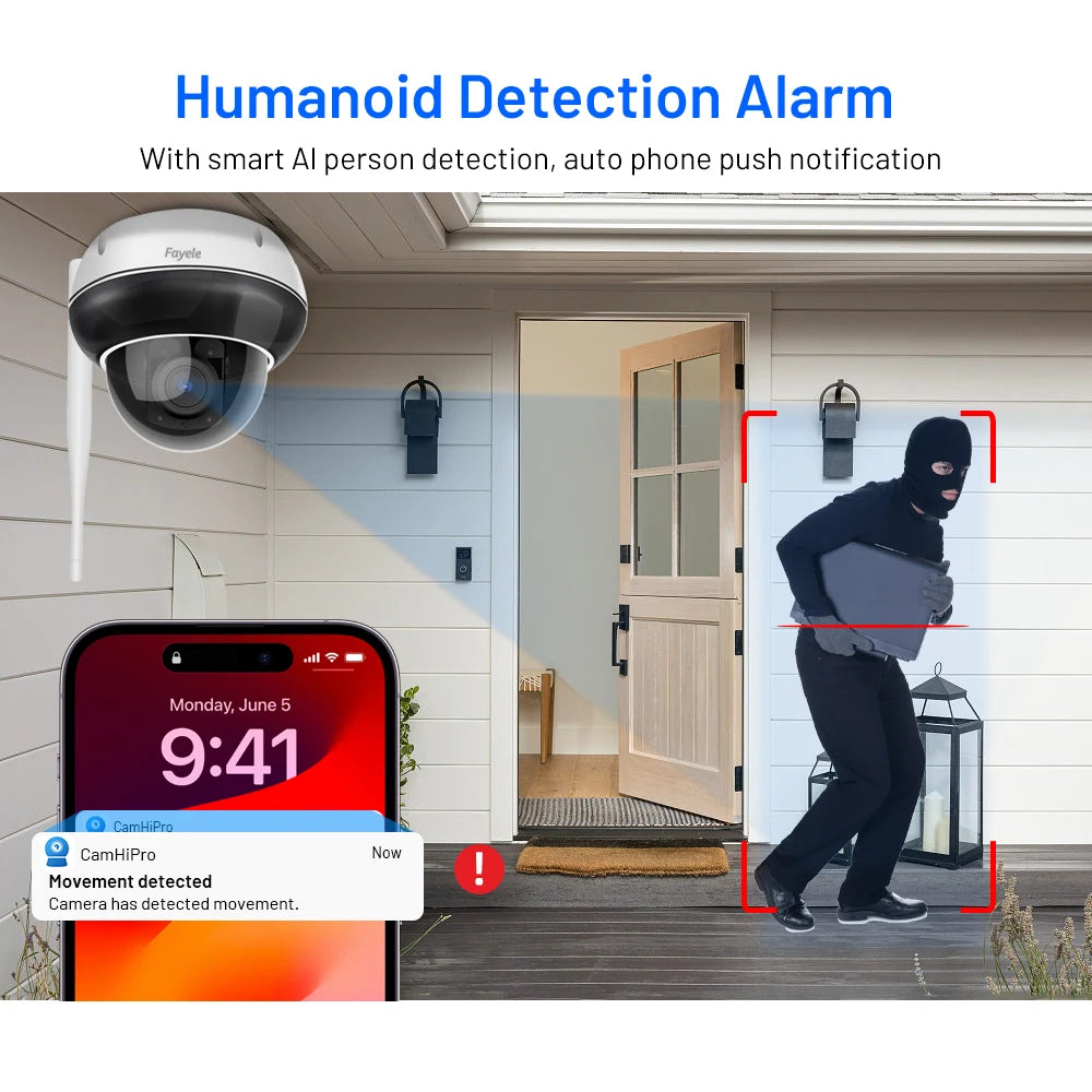 Security Dome 2.4/5 GHz WiFi PTZ Camera Outdoor 5MP Wireless IP Camera 5X Zoom Indoor Auto Tracking Infrared Night Vision 2-Way