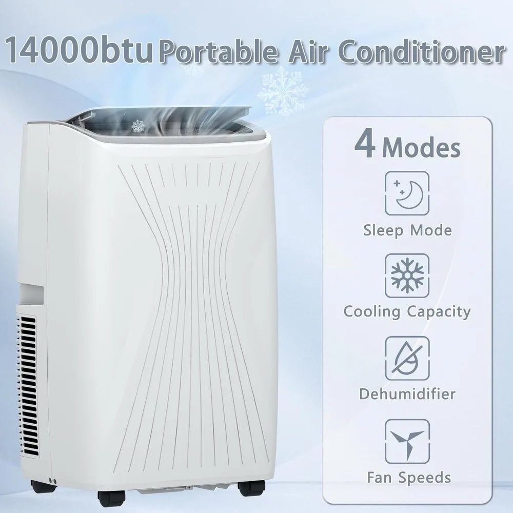 14,000 BTU Air Conditioner Portable Cool up to 700 Sq.Ft, 4-in-1 Portable AC Unit with LED Display，White, free shipping