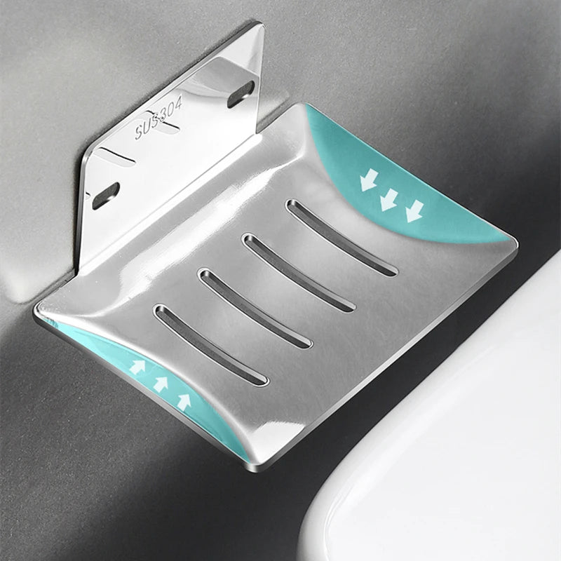 Stainless Steel Soap Holder Bathroom Soap Dish With Drain Water No Drilling Wall Mounted Soap Box Bathroom Accessories