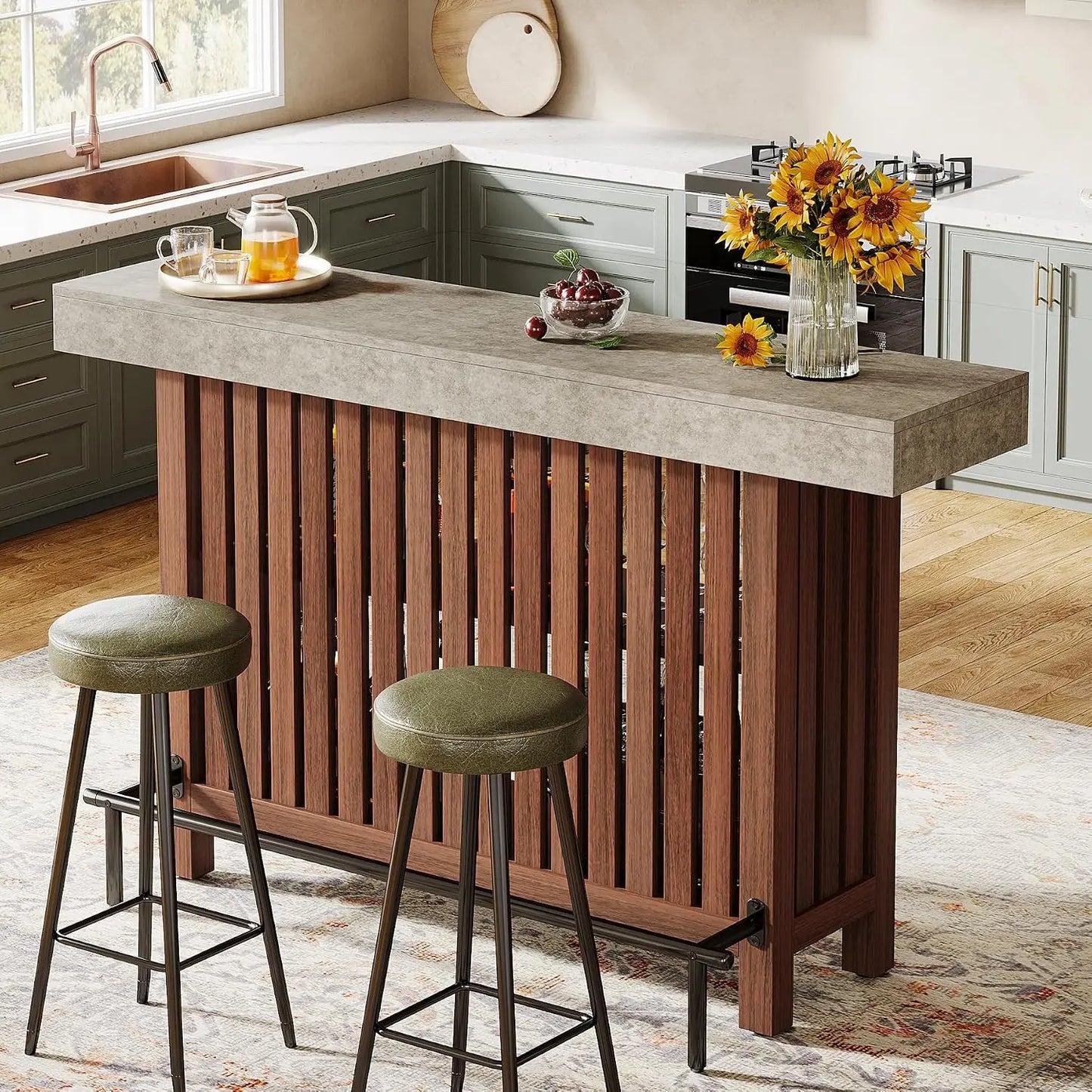 63" Large Bar Table, 2-Tier Counter Height Table with Footrest 41" Tall Mini Modern Coffee Bar Cabinet Pub Table for Home
