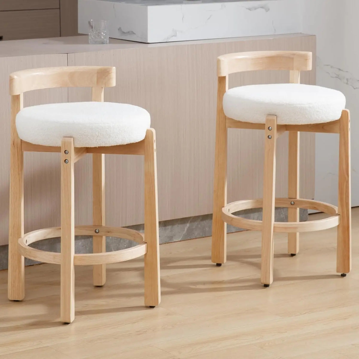 Counter Height Bar Stools 26" Round Barstools Set of 2, Modern Faux Leather Counter Stools with Black Metal Legs, Customized