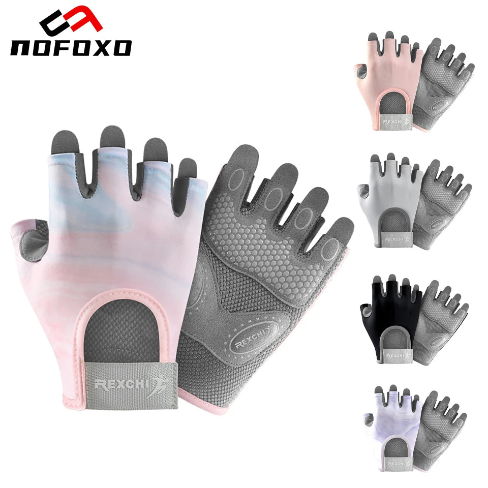 NOFOXO 1Pair Half-Finger Cycling Sports Gloves Women Breathable Anti-Slip Shock Absorbent Yoga Fitness Exercise Wear Resistant