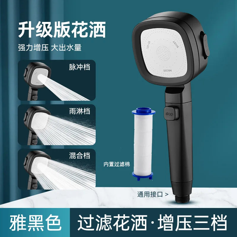 New 3 Modes High Pressure Shower Head Water Saving Shower Adjustable One-Key Stop Water Massage Sprayer Bathroom Accessories