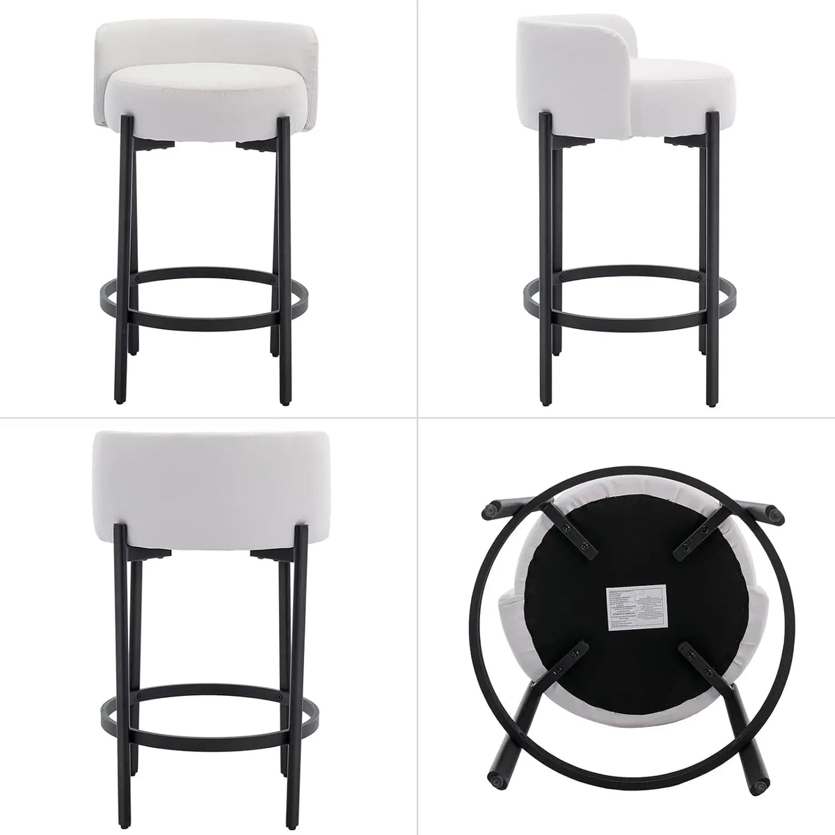 Counter Height Bar Stools 26" Round Barstools Set of 2, Modern Faux Leather Counter Stools with Black Metal Legs, Customized