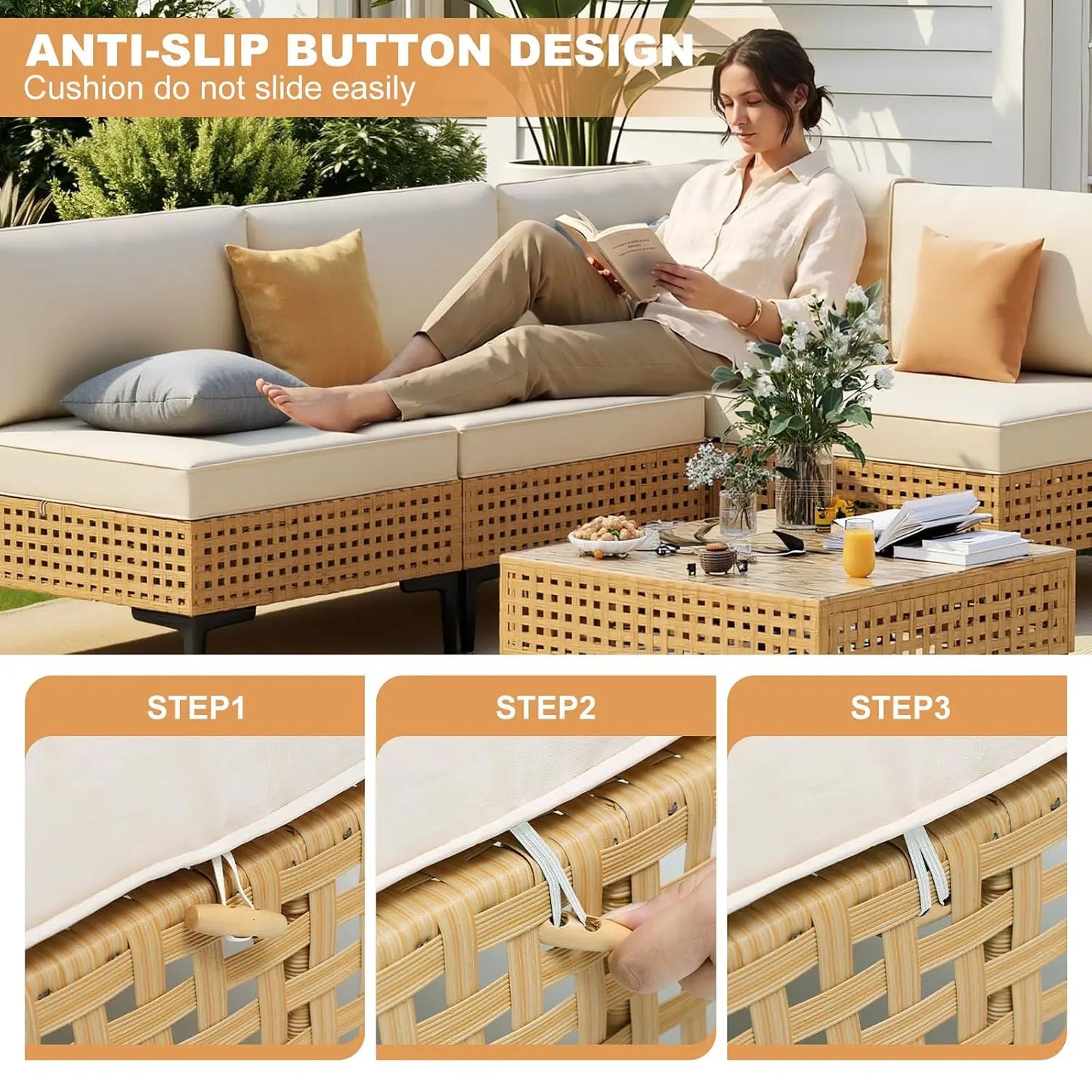 7-Piece Patio Furniture Set With Non-Slip Cushions & Coffee Table For Outdoor Garden, Customized
