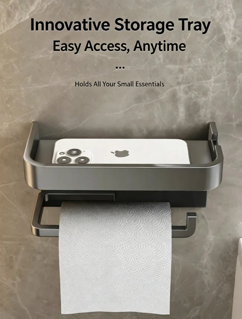 Wall-mounted Bathroom Tissue Holder, No Drill Roll Paper Rack, Toilet Paper Storage Organizer for Restroom