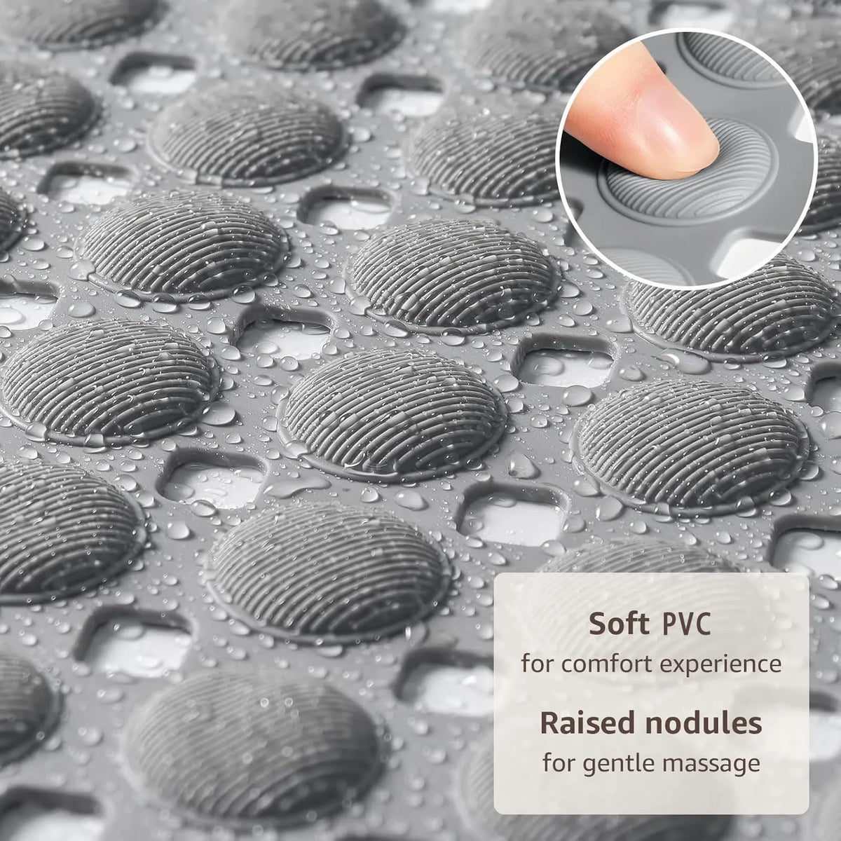 35x66cm Oval Bath Mat Non-Slip Diagonal Texture Shower Rug with Suction Cups Water Resistant Easy Clean Anti-Slip Bathroom Mat