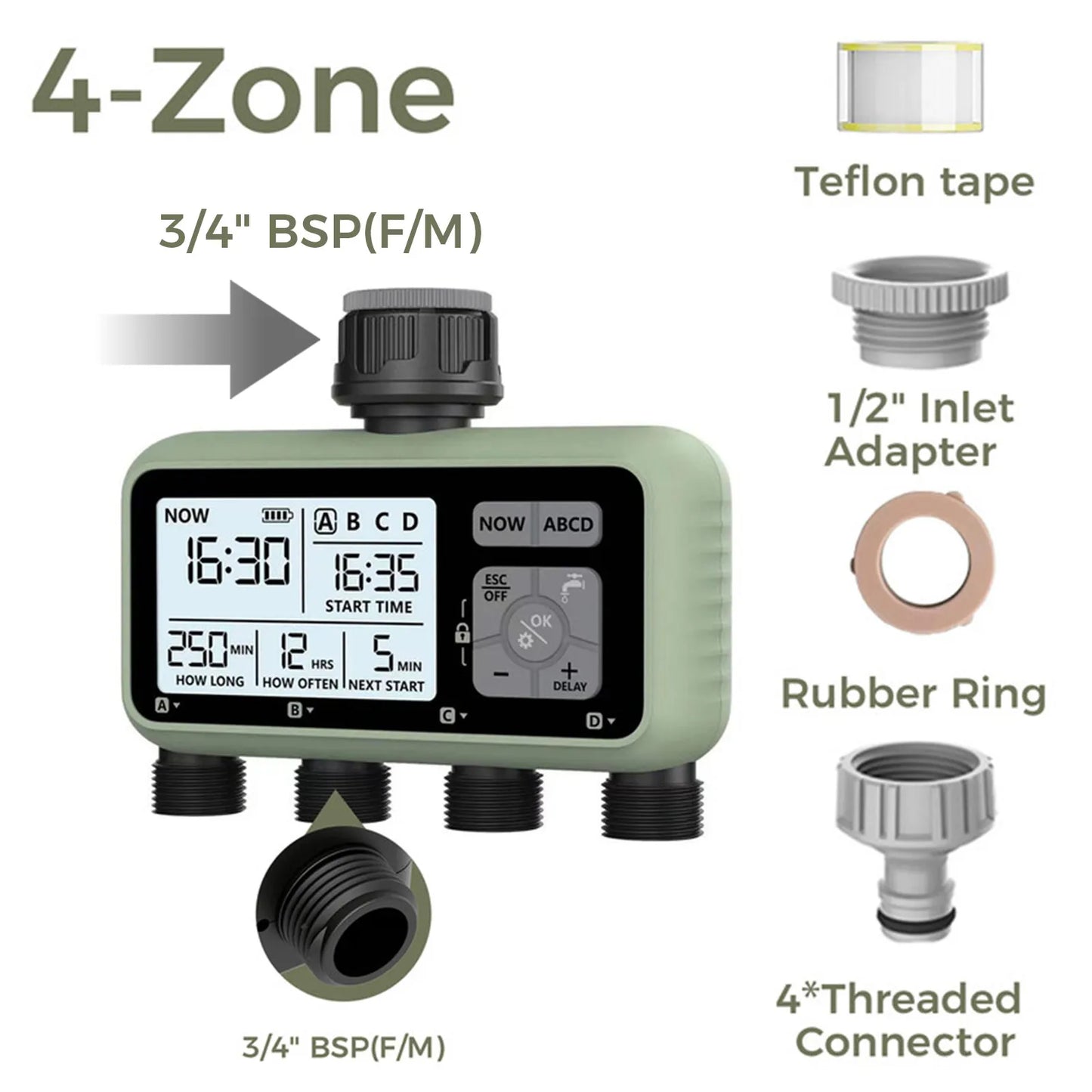Diivoo Garden Water Timer 3 Zone Programmable Automatic Irrigation Timer with Rain Delay Manual/Auto Mode Watering for Lawn Yard