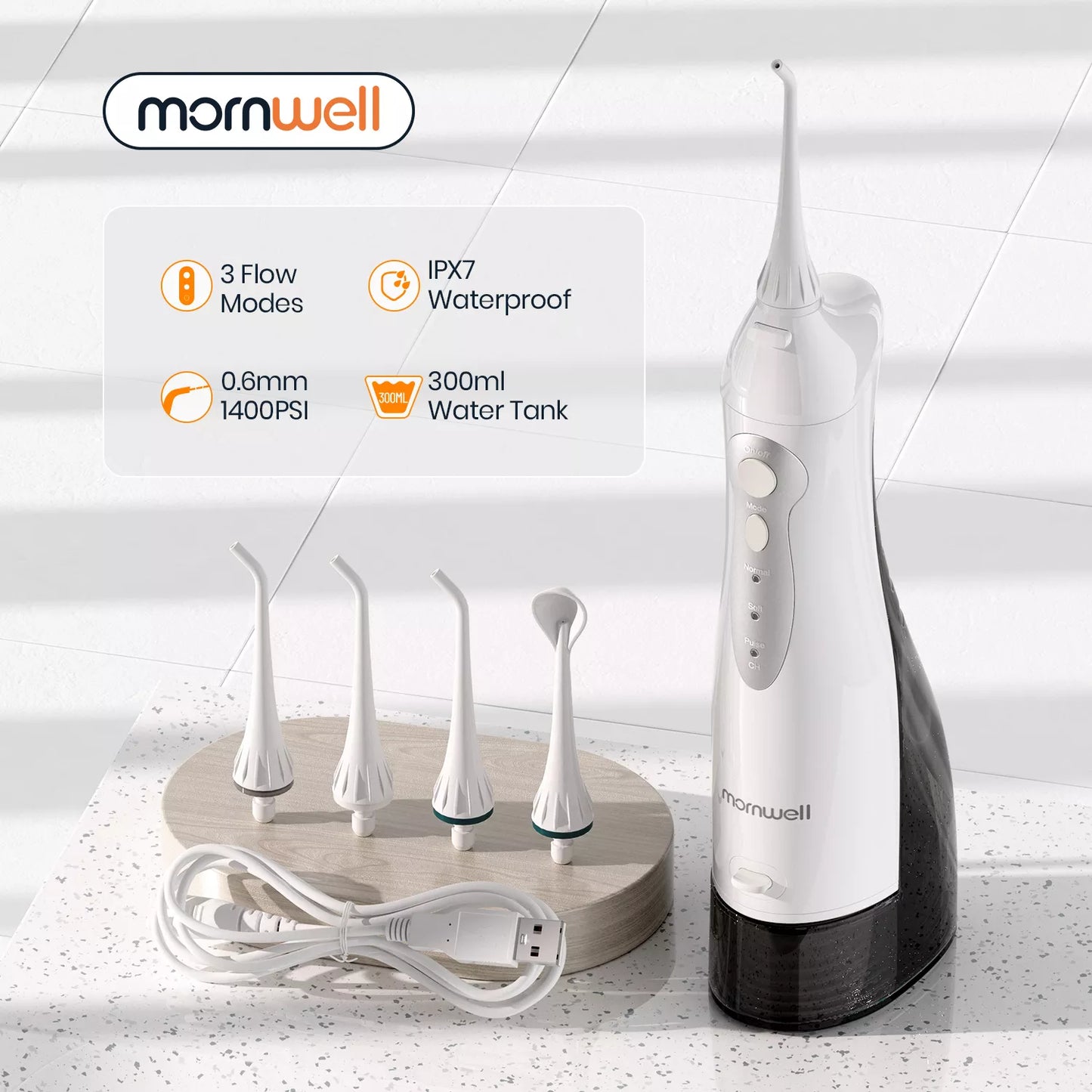 Oral Irrigator USB Rechargeable Water Flosser Portable Dental Water Jet 300ML Water Tank Waterproof Teeth Cleaner