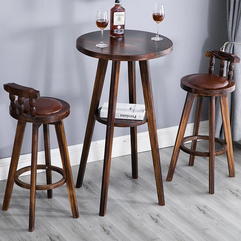 American Style Solid Wood round Bar Table Set Small High-Top Balcony Lounge Coffee Table