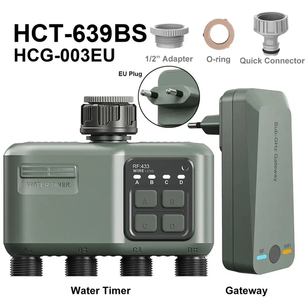 4 Outlet Programmable Water Timer for Garden Hose, with Rain Delay/Automatic Watering System, Digital Irrigation for Yard, Lawn