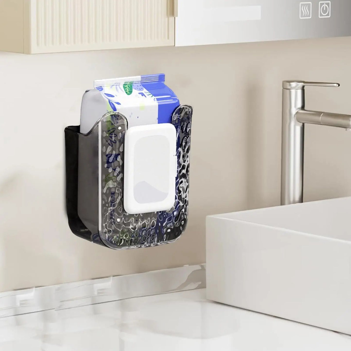 A Wipe Holder for Bathroom Wipes Holder Storage Box Container Organizer Adhesive Dispenser for Kitchen Family Bathroom Toilet