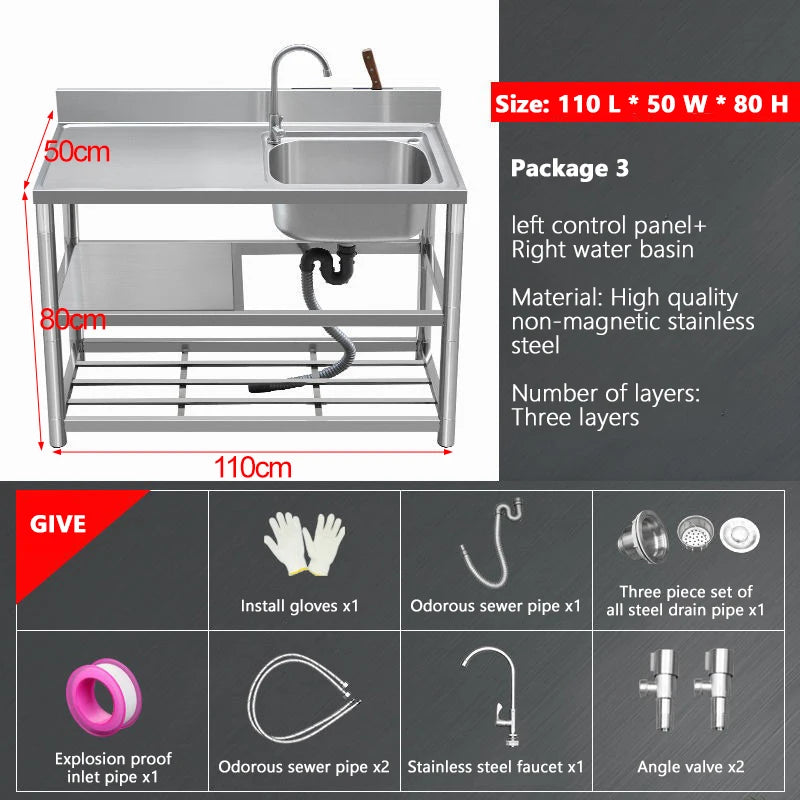 Thickened Stainless Steel Washbasin Household Sink Double Sink Kitchen Washing Basin Countertop Integrated with Bracket Sink